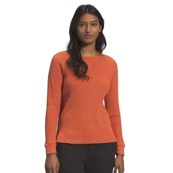 The North Face Thermal Waffle Knit Base Layer Tee Orange 100% Cotton Gorpcore XL - Picture 1 of 6